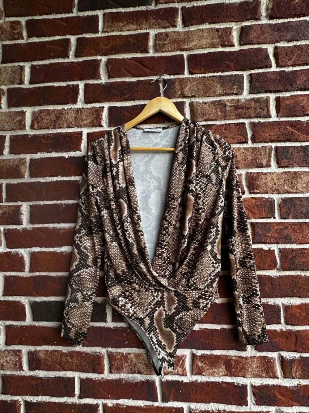ZARA Trafaluc Brown & Cream Snake-Print Bodysuit